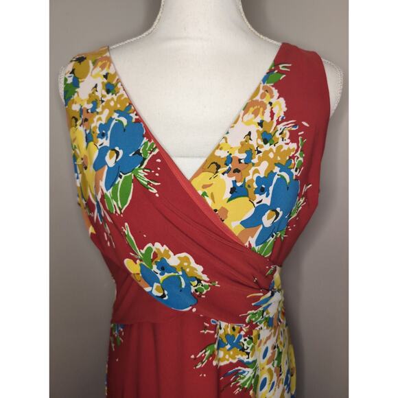 Lauren by Ralph Lauren Georgette floral jersey v neck maxi dress 12 - Picture 2 of 9